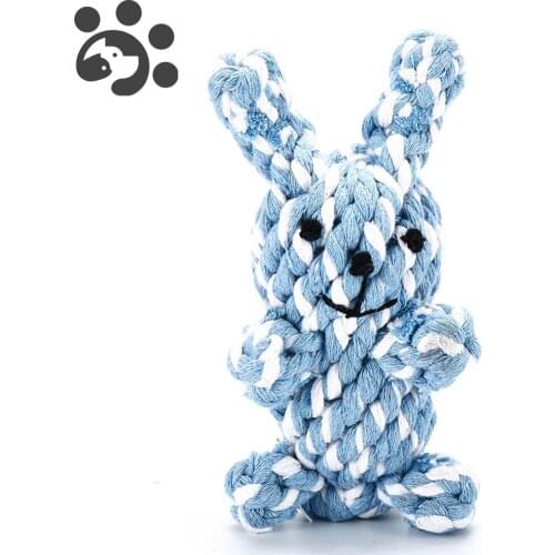Dog Toys Chew for Large Pets Molar Rope Tooth Cleaning Rope Toy Lovely Blue Rabbit Shape Handmade Cotton Ropes Bite Toys TY0042