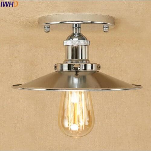 IWHD Silver Retro Edison LED Ceiling Lights Fixtures Balcony Hallway Industrial Ceiling Lamp Light Fixtures Loft Style Lighting