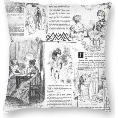 Pride And Prejudice Pages Square Pillowcover Home Decor Jane Austen Cushion Cover Throw Pillow for Sofa Double-sided Printing