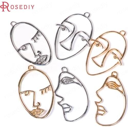 F559)10 pieces 4.1x2.3cm Gold Color and Imitation Rhodium Brass Face Charms Pendants Diy Jewelry Findings Accessories Wholesale