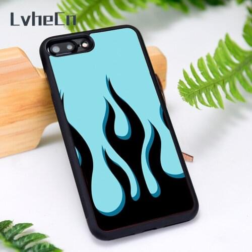 LvheCn Silicone Rubber Phone Case Cover for iPhone 6 6S 7 8 Plus X XS XR 11 12 Mini Pro Max BABY BLUE BLACK FLAME