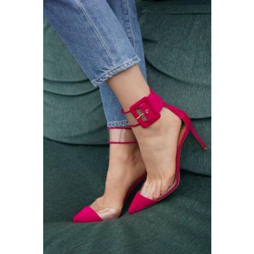 Moraima Snc Sexy Clear PVC Patchwork High Heel Shoes Pointed Toe Ankle Strap Thin heles Pumps Woman Dress Shoes