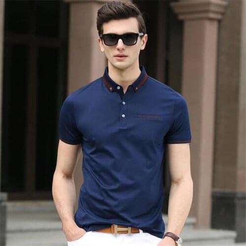 50pcs Business Men Lapel Collar Tops&Tees High-end Quality Cotton Slim Short Sleeve Shirt Summer Big Yards Classic Polos Shirts