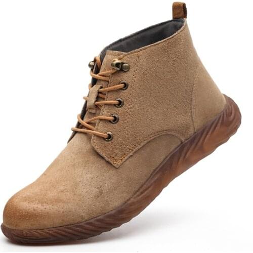 2019 Summer Men Steel Toe Work Shoes Genuine Leather Puncture Proof Safety Shoes Male Breathable Light Industrial Casual Boots