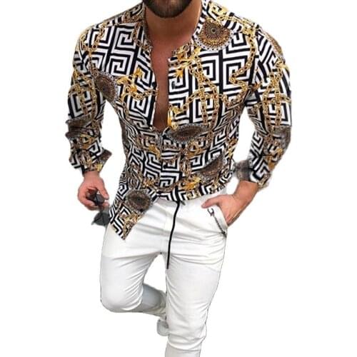 Hot Sale Printing Mens Shirt Spring Autumn Casual Loose Trend Long Sleeve Tops Men Cardigan Turn-down Collar STAND Shirt