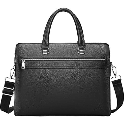 Genuine Leather Mens Briefcase Zipper Business Shoulder Bag Top Leather double-layer Business Laptop bag