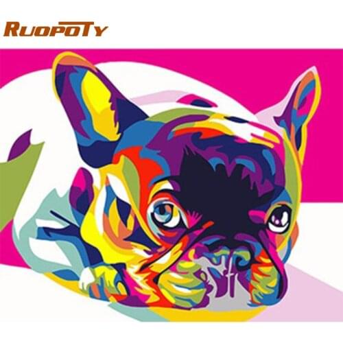 RUOPOTY Frame Diy Painting By Numbers Kit Colorful Dog Animals Modern Wall Art Picture By Numbers For Home Decoration Art Craft