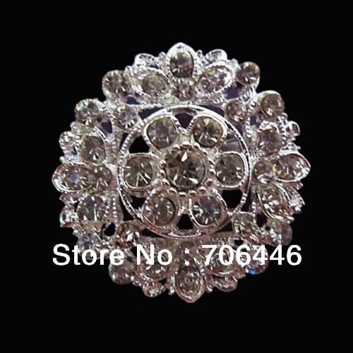 NEW 1.3 Inch Silver Plated Clear Rhinestone Crystal Small Round Flower Brooch Pin