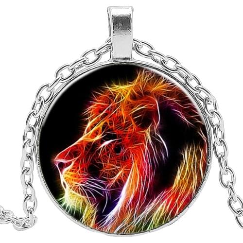 New Jewelry Statement Necklace Illusion Lion Creative Time Glass Convex Round Pendant Necklace Childrens Gift