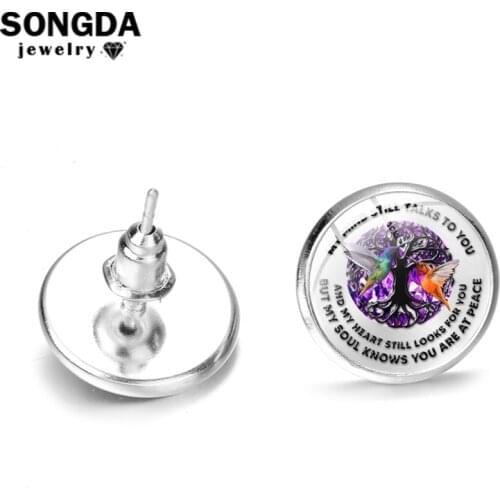 SONGDA Cardinal Memorial My Mind Still Talks You Womens Vintage Small Stud Earrings Silver Color Statement Round Ear Jewelry