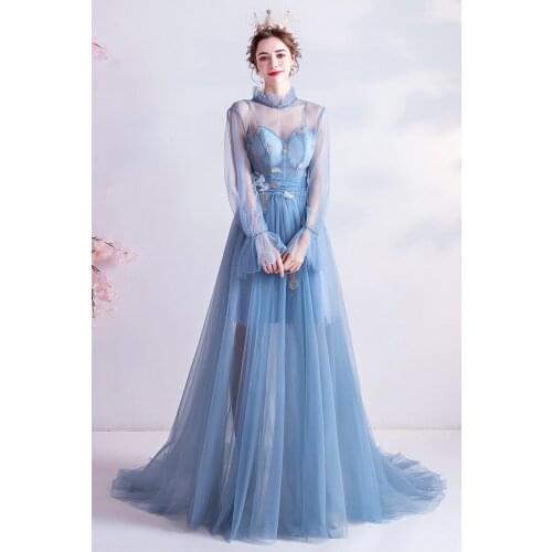 Ruffled long sleeve light blue feather embroidery gown dress Renaissance Gown queen dress Victorian/Marie Antoinette Belle