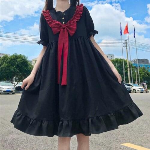 Japanese Lolita Gothic Dress Dark Sweet Bow-knot Vintage Designer Kawaii Clothes Summer Dresses for Women