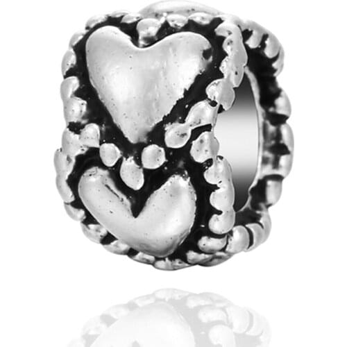 Heart to Heart Design Lots Trendy Hot Sale Charms 1PC/5PCS Dropshipping Charm Beads For Womens DIY Bracelets Kralen Bead Kralen