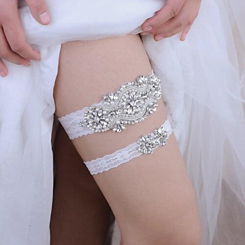 Bridal Garters Garter Belt Fahion Soft Sexy Women Girl Crystal Lace Garter Wedding Party Bridal Pearl Crystal Leg Chain