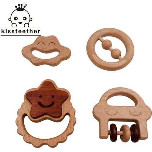 Organic Baby Teething Product Beech Wooden Rattle Teether DIY Wood Teether Pendent Eco-Friendly Safe Baby Teething Chew Toys