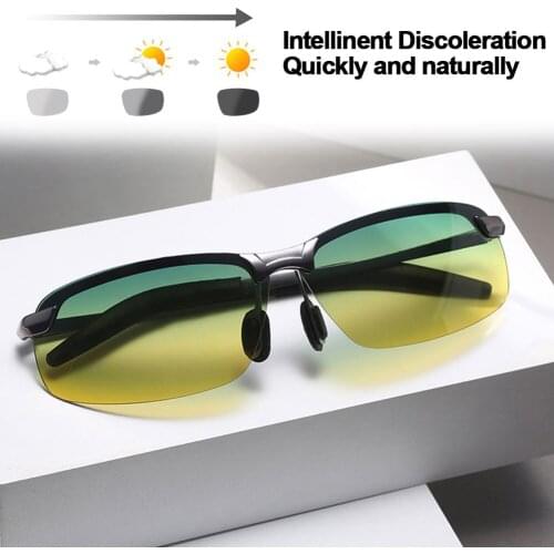 Photochromic Polarized Semi-Rimless Sunglasses Driver Rider Sports Goggle Chameleon Change color Glasses Men Women