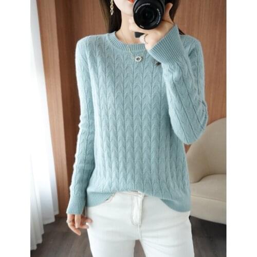 2021 Ladies Pullover Sweater Long Sleeve Pure Color O-neck Knitted 100% Wool Sweater Comfortable High-end New Cashmere Sweater