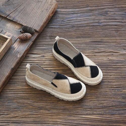 Art Retro Color Matching Round Toe Flat Shoes 2021 Spring and Autumn New One-legged Casual All-match Casual Ladies Single Shoes