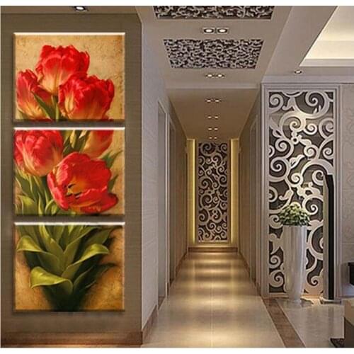 Tulip flowers diamond painting cross stitch DIY mosaic diamond crystal paintings drill full round diamond embroidery 3pcs set