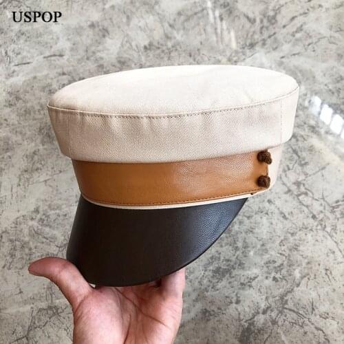 USPOP New Patchwork Newsboy caps Women Flat Visor Cap Color blocking Militray caps S M L