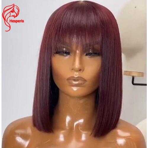 Hesperis Burgundy Bob Cut Wigs Human Hair For Black Women Scalp Top Full Machine Bob Wigs WIth Bang Red For Black Women