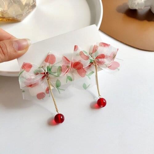 In 2021 Bohemia Sweet Girl Feeling Stud Earrings Fairy Bowknot Cherry Ins Summer Creative Asymmetric Stud Earrings