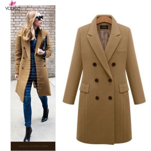 Winter Women Wool Coats 2021 Casual Effects Jackets Woolen Overcoat Elegant Double Breasted Long Ladies Coat Plus Size Outwear