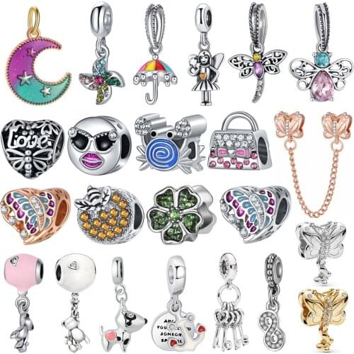 1Pcs New Cute Dragonfly Butterfly Crab Umbrella Beads Pendant Fit Original Pandora Charm Bracelet Women Jewelry Gifts