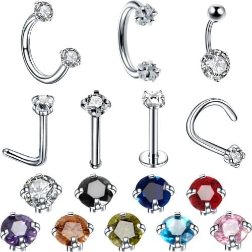 1PC Steel Crystal Nose Stud Ear Helix Tragus Eyebrow Rings Piercing Ombligo Labret Ring Piercings Nariz Earring Body Jewelry
