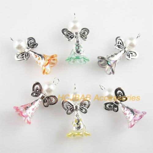 12 New Butterfly Angel Charms Mixed Acrylic Tibetan Silver Lovely Pendants 17.5x31mm