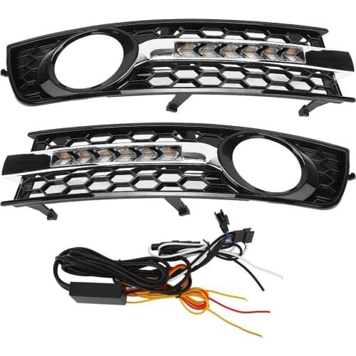 2pcs Car Flowing LED DRL Turn Signal Light Front Bumper Grille Fog Lamp for Audi A4 B6 01-05