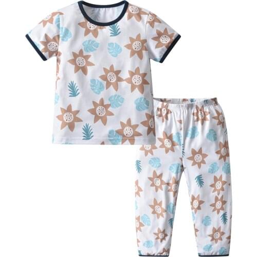 2021 0-6Y Casual Kids Baby Girl Boy Pajama Sets Summer Cartoon Sun Print Short Sleeve Top+Long Pants Cotton Sleepwear 2pcs
