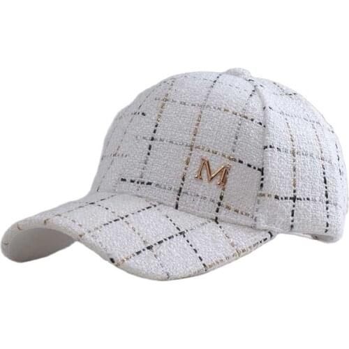 2021 Brand Fashion Luxury Adjustable Baseball Cap Women Autumn M Plaid Caps Winter Outdoor Thick Warm Plush Hat for Women