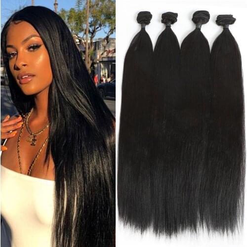 24" Human Hair Feeling Straight Hair Bundles Natural Black 200g 4 Bundles/Pack Synthetic Hair Weave Extensions All in One Pack