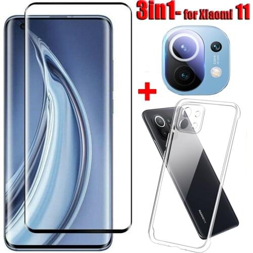 3in1 Tempered Glass Screen Protector & 3D Curved Camera Lens Film & Soft TPU Back Case for Xiaomi11 Protectors for Xiaomi 11