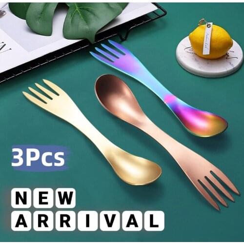 304 double-headed stainless steel tableware outdoor 3Pcs fork spoon multi-functional creative dual-use spoon