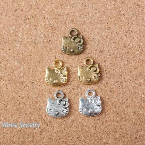 90pcs Vintage Charms lovely cat Pendant Fit Bracelets Necklace DIY Metal Jewelry MakingD003