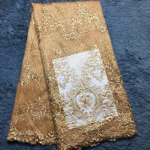 African Beaded Lace Fabric 2021 High Quality Lace Gold Bridal Lace Fabric Nigerian Tulle Mesh Lace Fabrics Material M2288