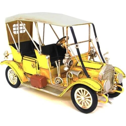 Antique Decor Metal Vintage Retro Car Yellow Creative Desktop Trinket Miniature Gift Nostalgic Handmade Hand Painted Quality