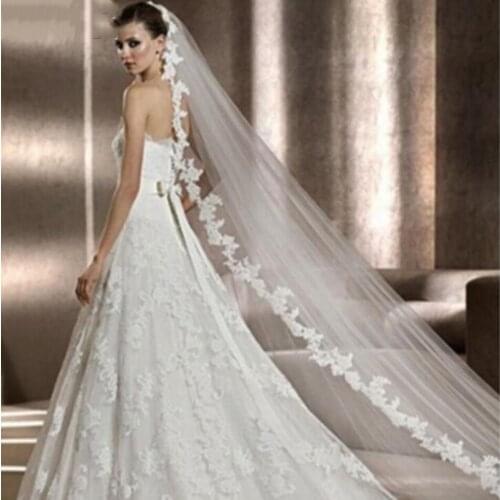 White Ivory Wedding Veil Long Lace Mantilla Cathedral Bridal Veils Wedding Accessories Veu De Noiva