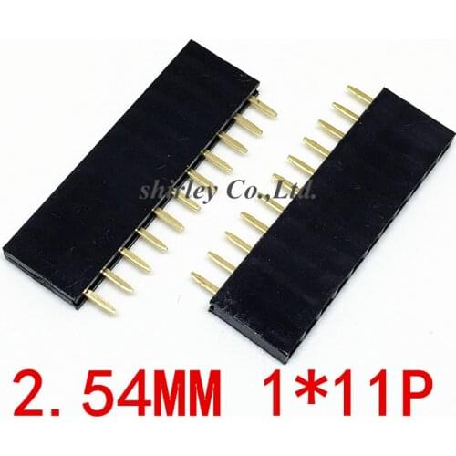 Free shipping 20 pcs 11P 2.54mm Female Header Single Row Straight Pin Socket 1*11pin Strip Pitch Connector 2.54-1X11P