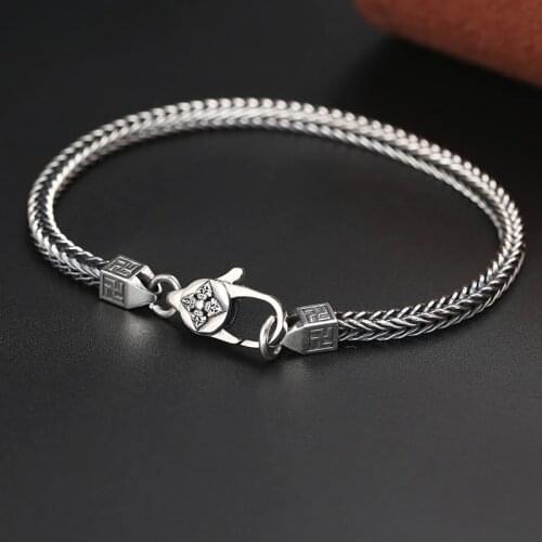 S925 Sterling Silver Tibetan Dorje Symbol Bracelet Thai silver Buddhist Vajra Symbol Bracelet Wanzi Symbol Bracelet Good Luck