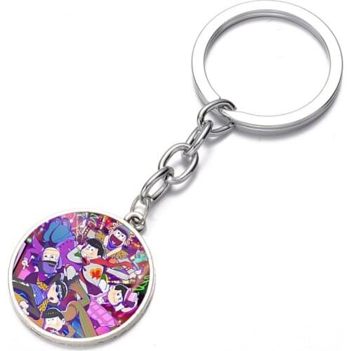 Anime Osomatsu Keychain Bronze Silver black Glass Dome Key Chain Bag Charm Pendant Keyring Holder Kids boy girl Pendant
