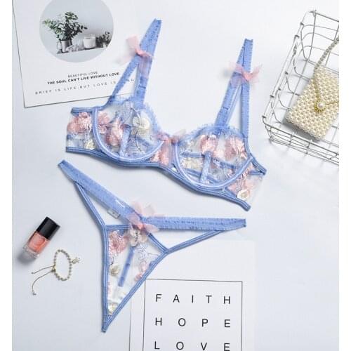 Floral Womens Underwear Sensual Lingerie Woman Underwire Bra and Thongs Set Woman 2 Pieces Sexy Erotic Lingerie