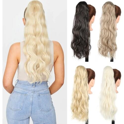 AZIR Long Hollywood Wave Ponytail Wrap Around Synthetic Ponytail Body Wave Clip in Hairpiece Blonde Wave Ponytail for Women