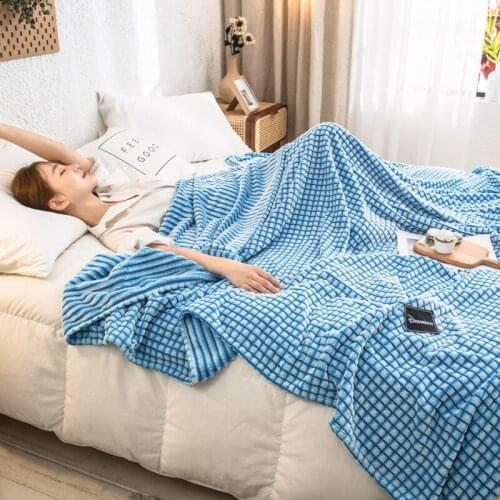 Bed Household Goods Flannel Plaid Coral Fleece Blanket Gray Plaid Single Flannel Bedspread Soft And Warm Bed ChildrenS Blanket