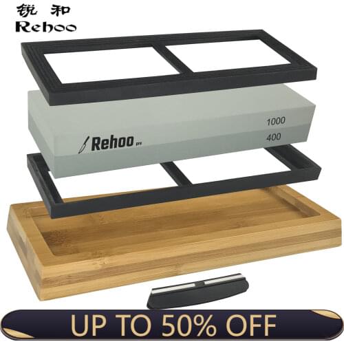 Rehoo Double-sided Sharpening Stone 400/1000 Mesh + Non-slip Bamboo Base + Double Rubber Pad + Fixed Angle Guide Rail