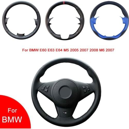 Breathable Punch Hand-Stitched Black Artificial Leather Car Steering Wheel cover For BMW E60 E63 E64 M5 2005 2007 2008 M6 2007