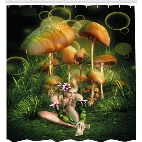 Fairy Woman Elf Pixie Fungus Growth Flowers Grass Fabric Bathroom Decor