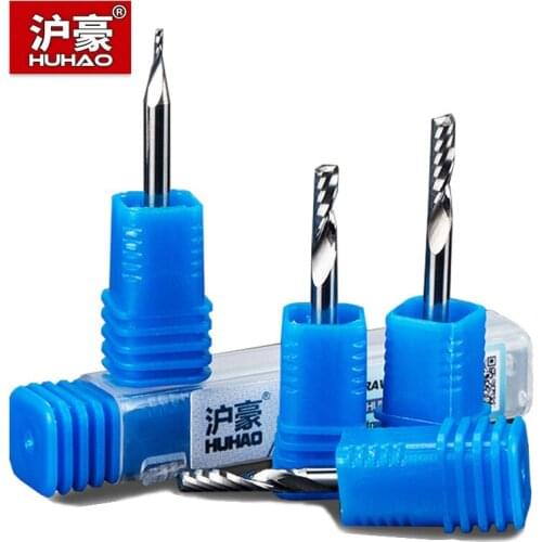 HUHAO 5pcs/lot 3.175mm Single Flute Spiral End Mill TOP Quality CNC Router Bits For Wood Acrylic PVC Carbide Milling Cutter